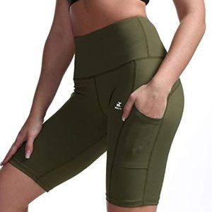 KIPRO High Waist Yoga Shorts [Army Green]